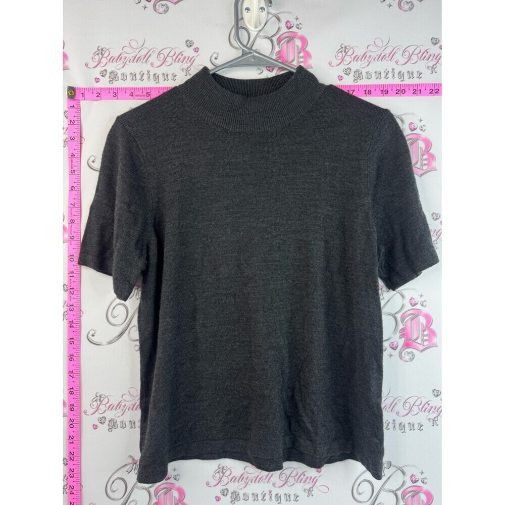 Allison Daley tshirt turtleneck dark gray Charcoal Short-Sleeve Knit Top